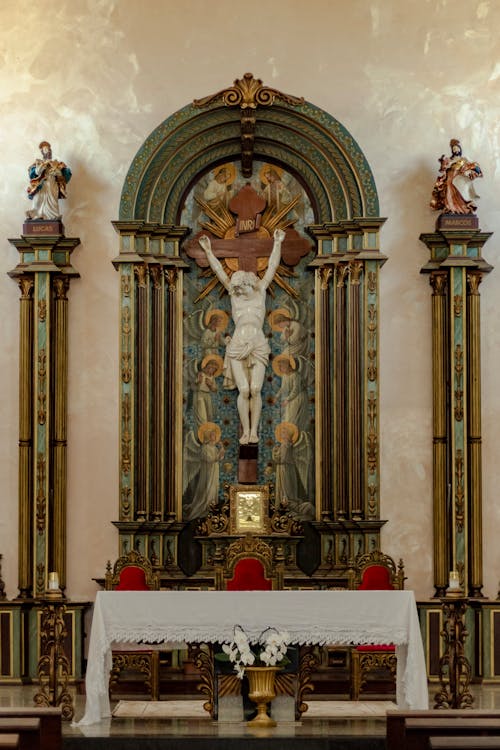 Symmetrical View of an Altar with Crucifixion