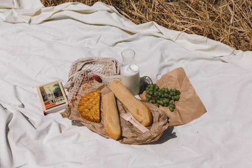 Food and a Book on a Picnic Blanket 