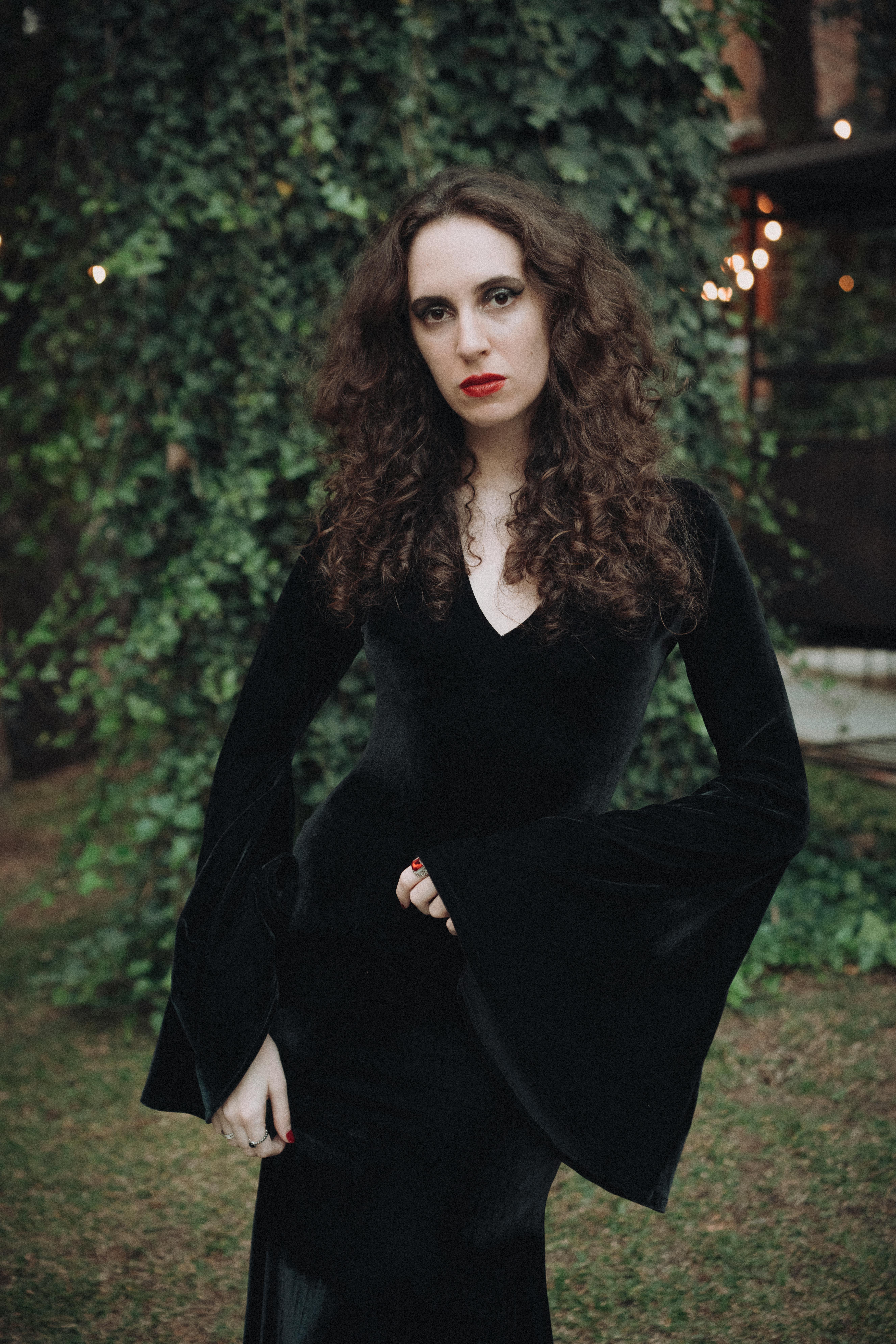 woman in black dress for halloween