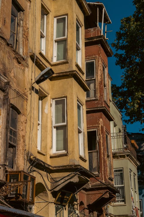 Facade of Old Residential Buildings in City 