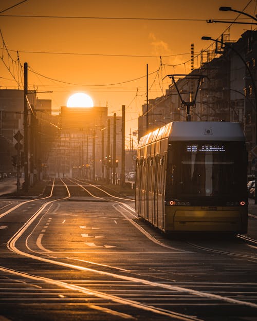 Golden Sunrise Over the City Trolley Tracks