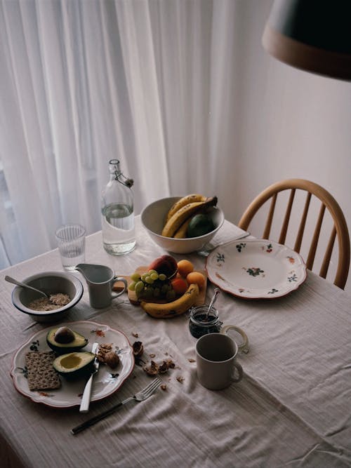 Table after Breakfast full of Fruits