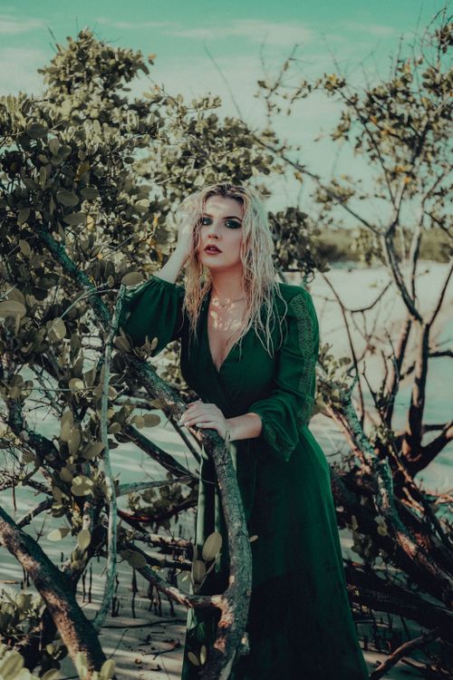 Woman Wearing Green Dress Standing Beside a Plant Free Stock Photo Woman Wearing Green Dress Standing Beside a Plant Free Stock Photo