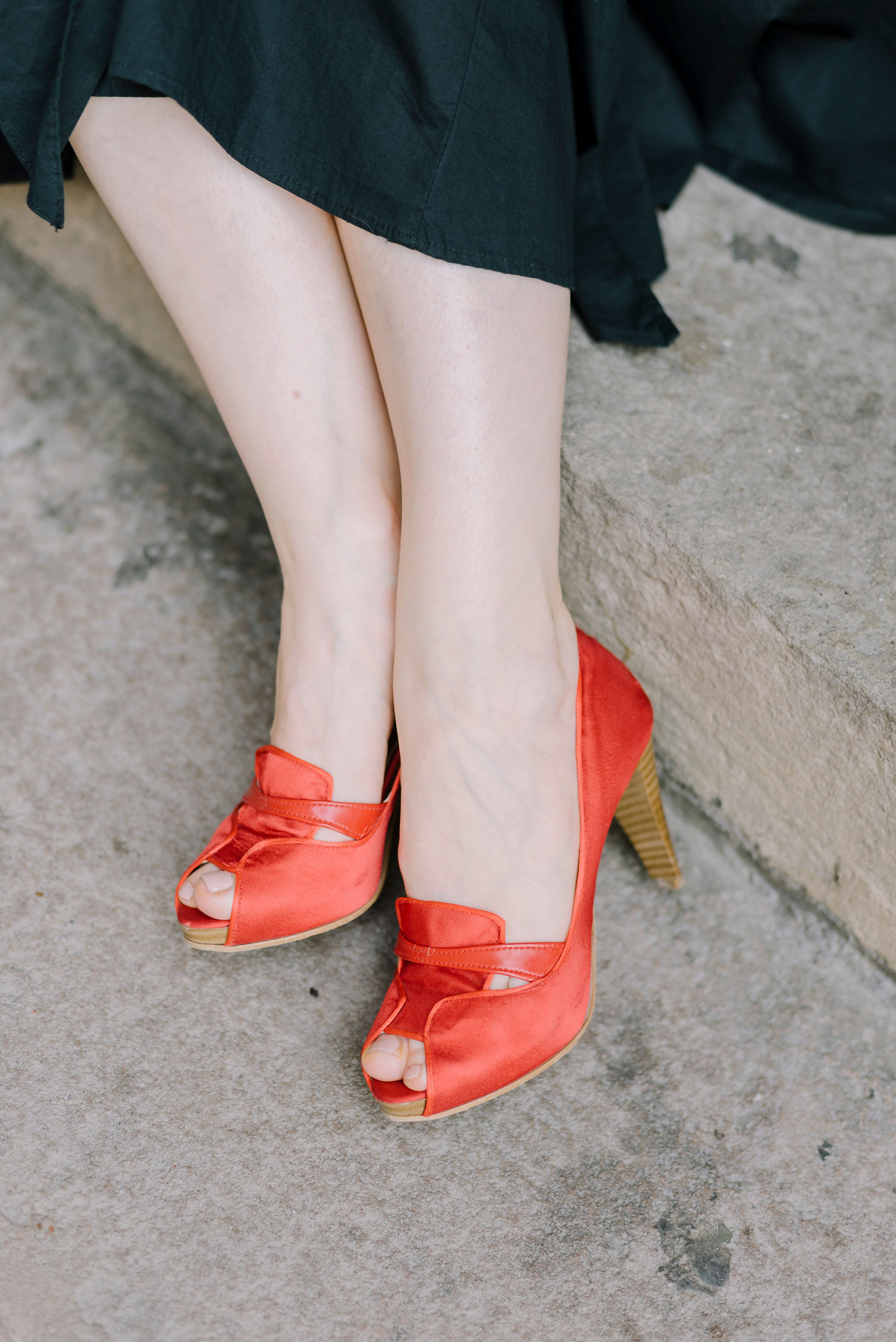 Red Peep-Toe Heels
