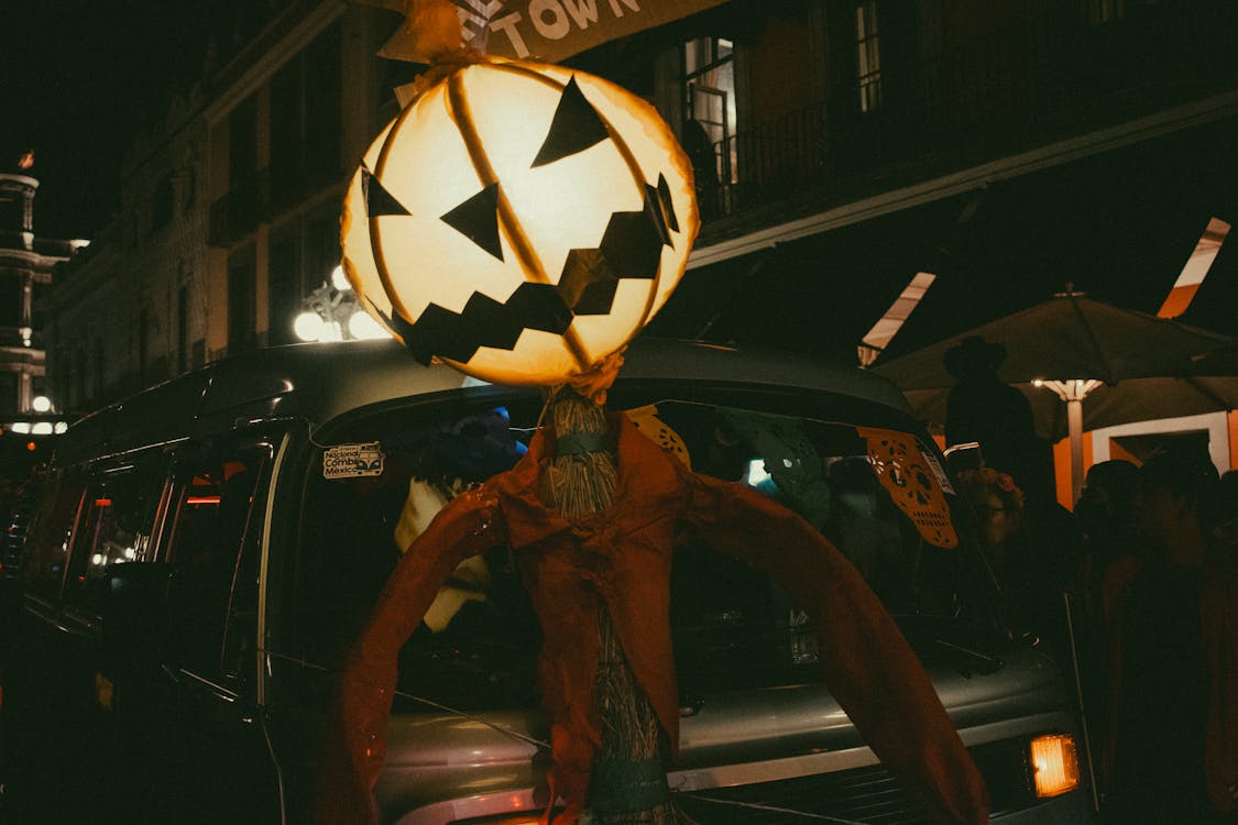 Halloween Decoration on a Car at Night 
