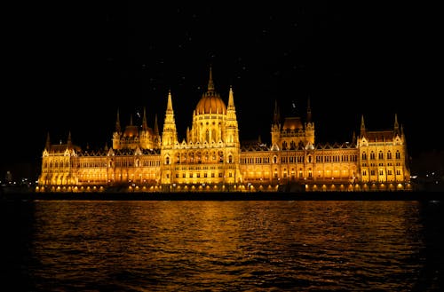Illuminated Parliament Building in Budapest 