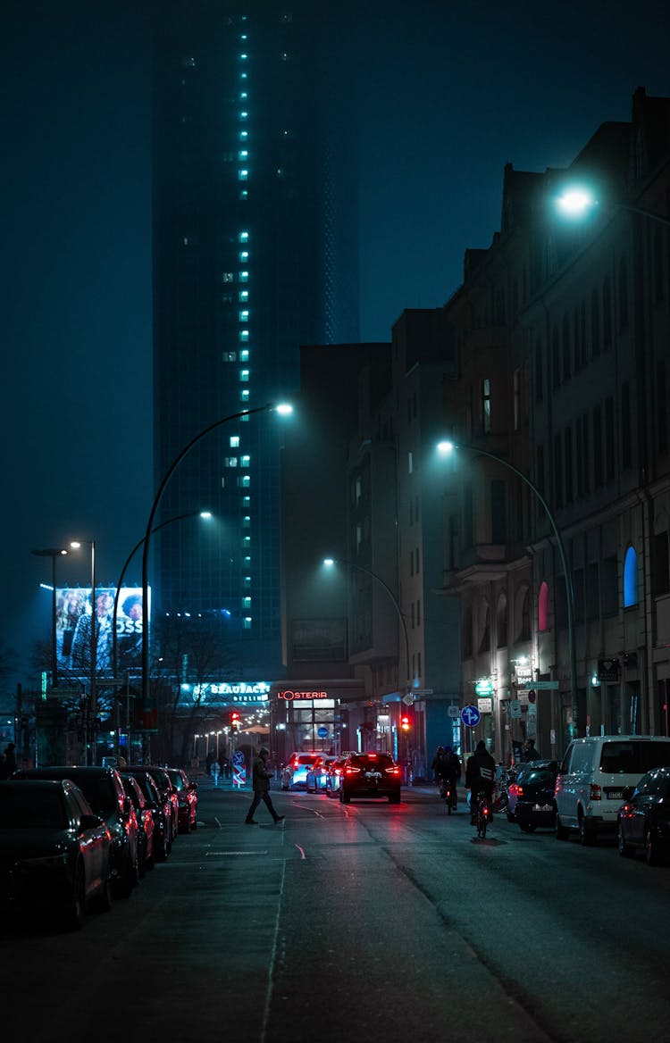 Cars On Street At Night