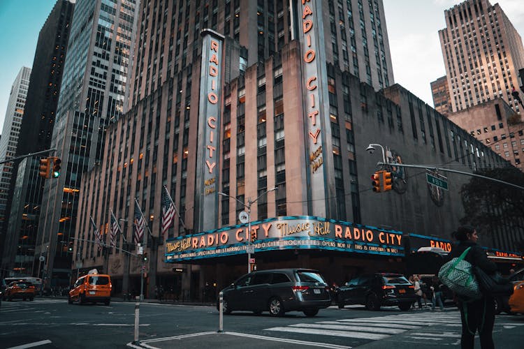 Entrance To The Radio City Music Hall Theater In New York