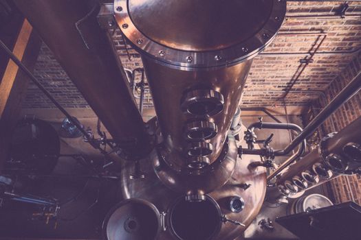 Copper distillery equipment from above
