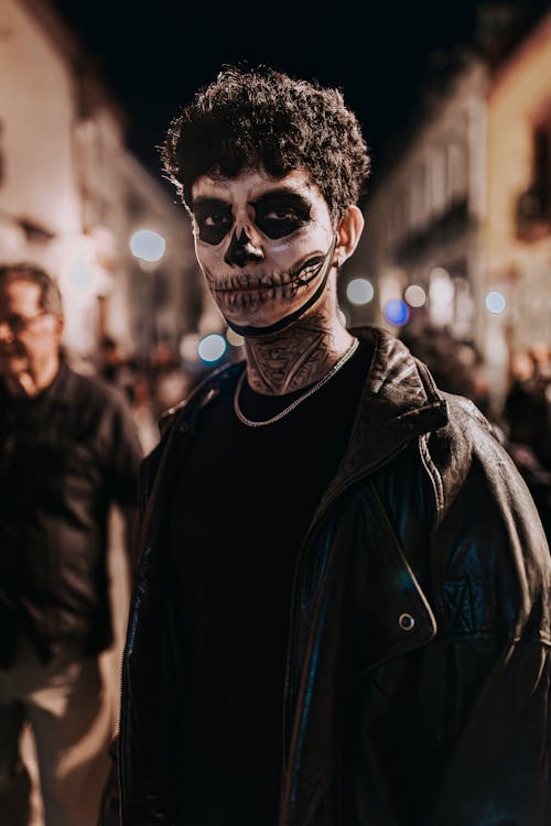 Man with Painted Face as Skeleton