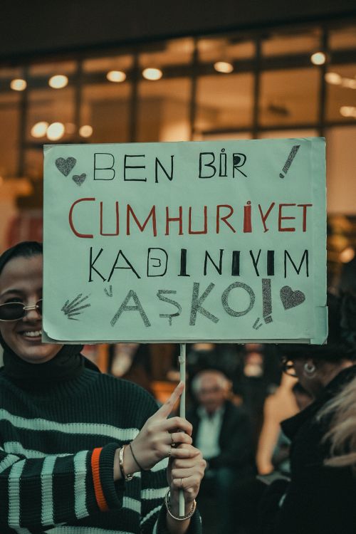Free A woman holding a protest sign in an urban setting, advocating for rights. Stock Photo