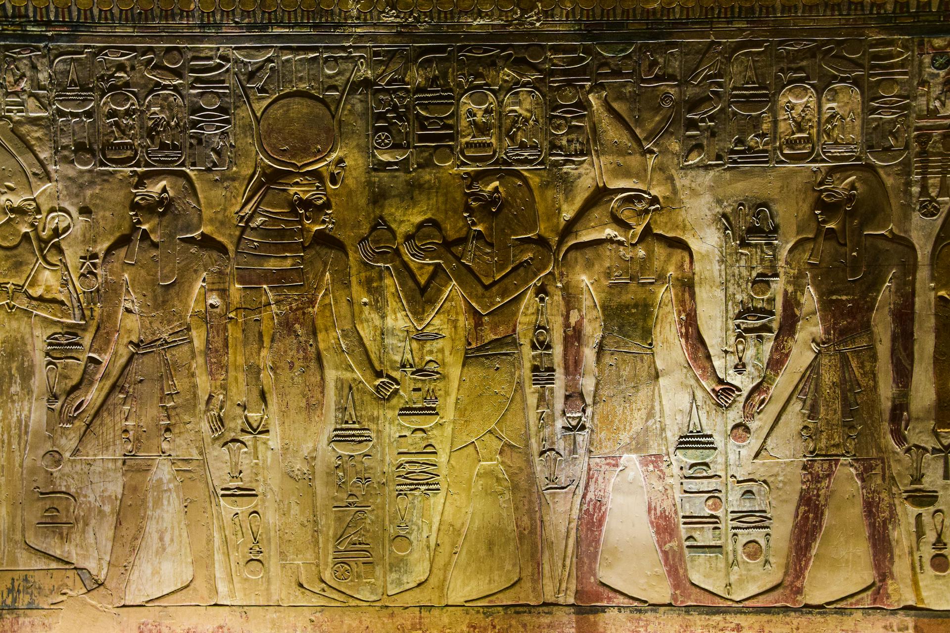 Close-up of Ancient Egyptian Reliefs on a Wall