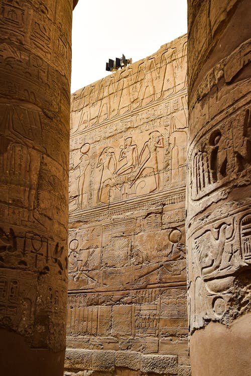 Reliefs on the Walls of an Ancient Egyptian Temple in Luxor