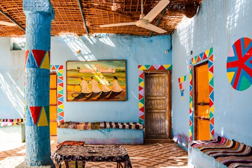 Exterior and Patio of a Colorful House in Aswan, Egypt