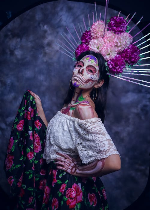 Model in Wreath and with Face Painted as Catrina