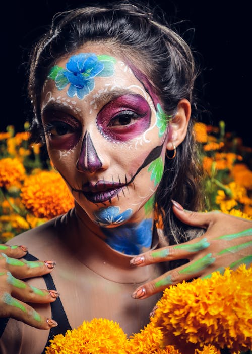 Woman with Painted Face as Catrina