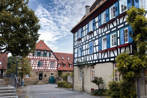 Free Scenic view of traditional half-timbered houses in Leonberg, Baden-Württemberg, Germany. Stock Photo