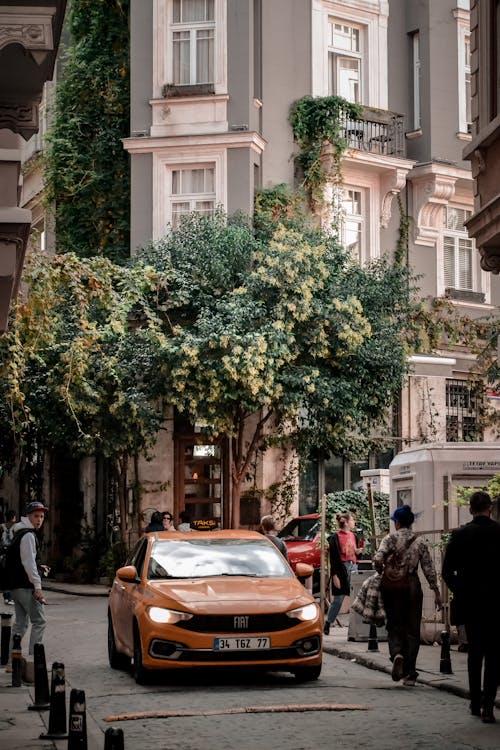 Taxi on Narrow Street in Istanbul