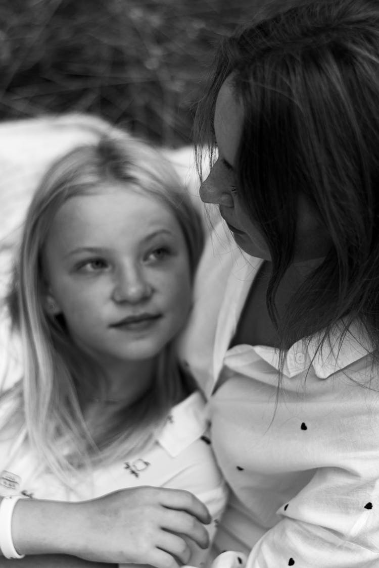 Mother And Daughter Hugging In Black And White