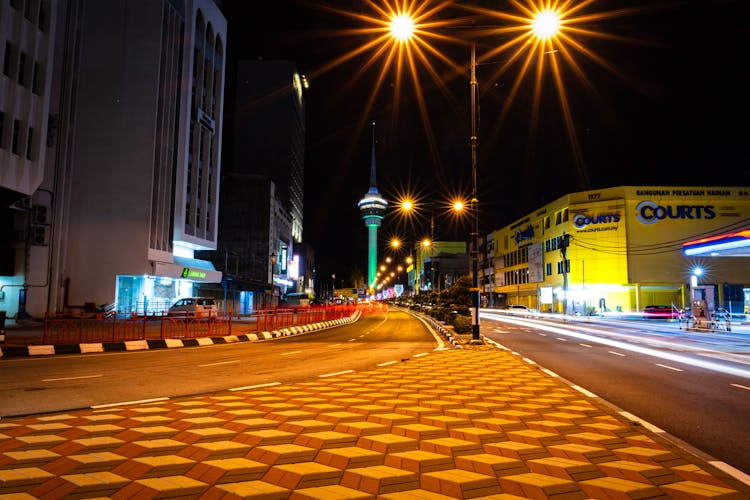 Lights On Empty Streets At Night