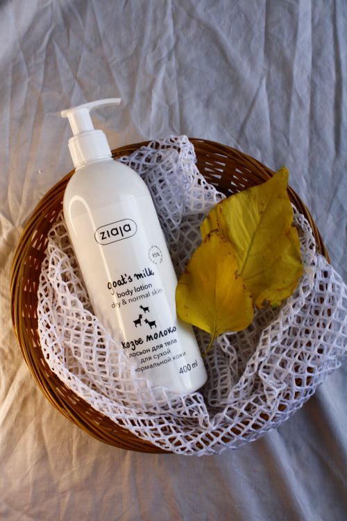Free A bottle of body lotion in a basket with autumn leaves. Stock Photo