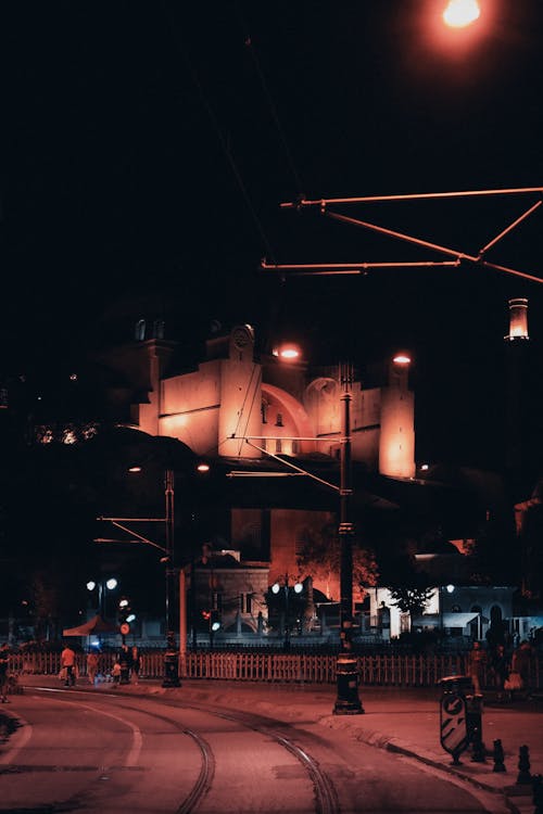 Street and Hagia Sophia behind at Night