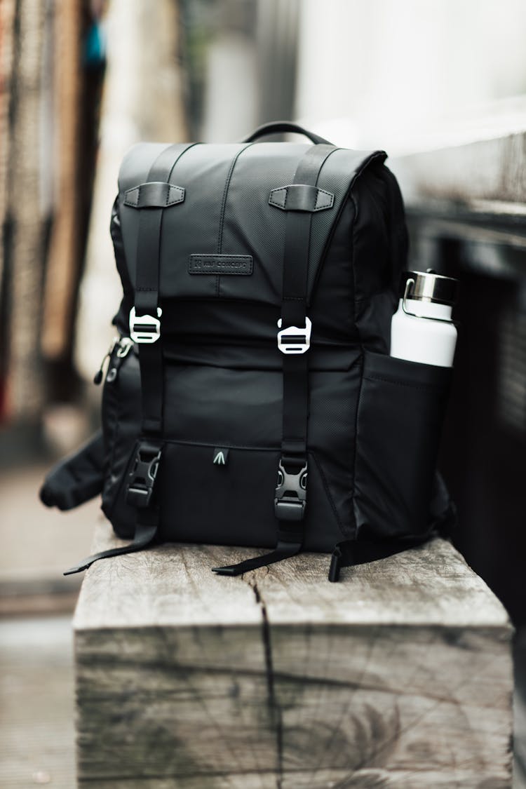 Black Backpack With Thermos