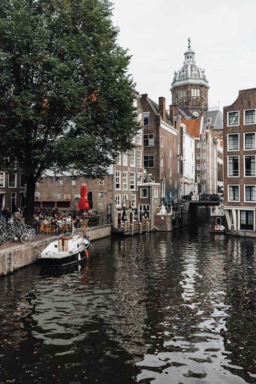 Canal and Dome of Saint Nicholas Church in Amsterdam