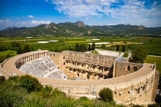 Aspendos Roman theatre with historian — Antalya