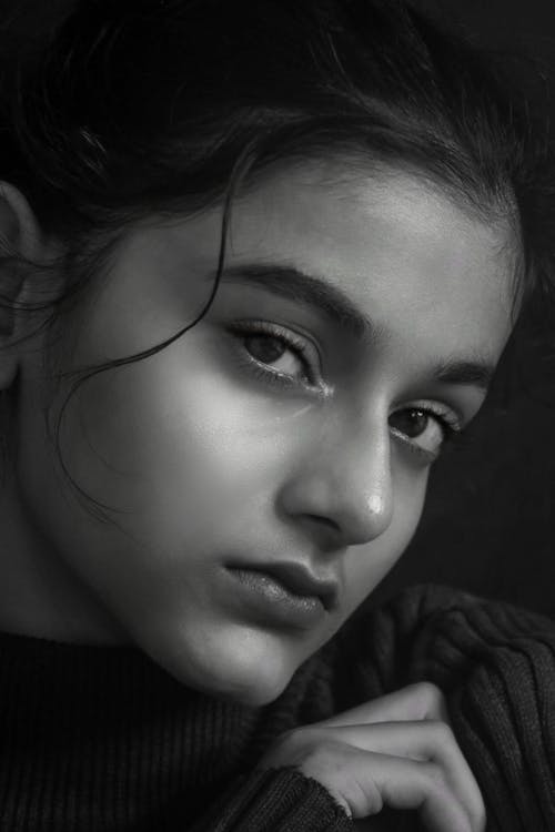 Girl Face in Black and White
