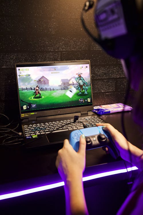 Player Playing PC Game with Game Pad