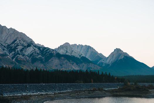Stunning view of the rugged mountains in Kananaskis, Alberta, Canada.