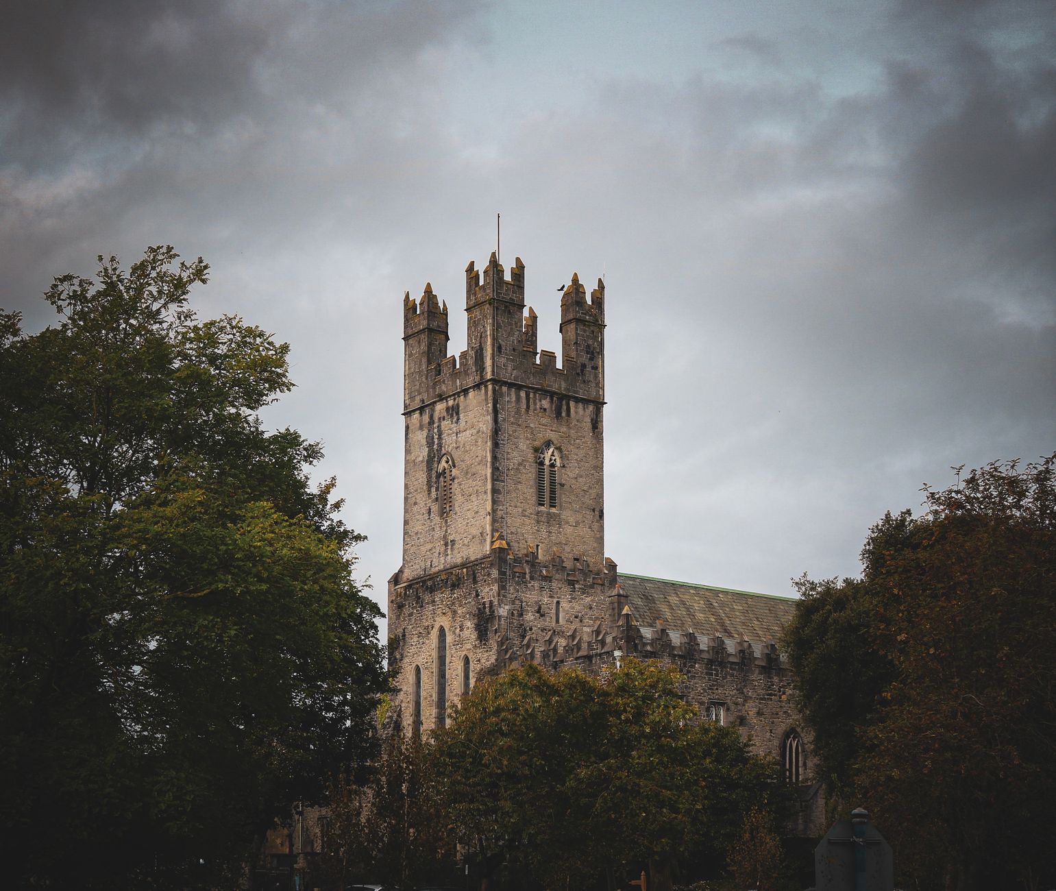 A cloudy view of St Mary's Cathedral showcasing Gothic architecture in Limerick, Ireland.