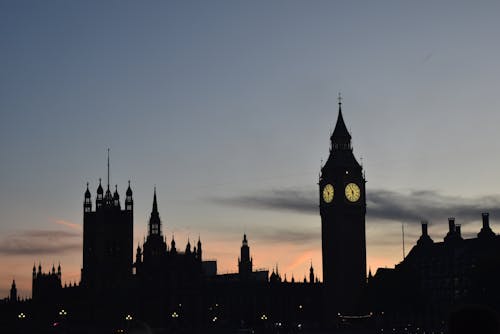Silhouettes of Parliament and Big Ben in London