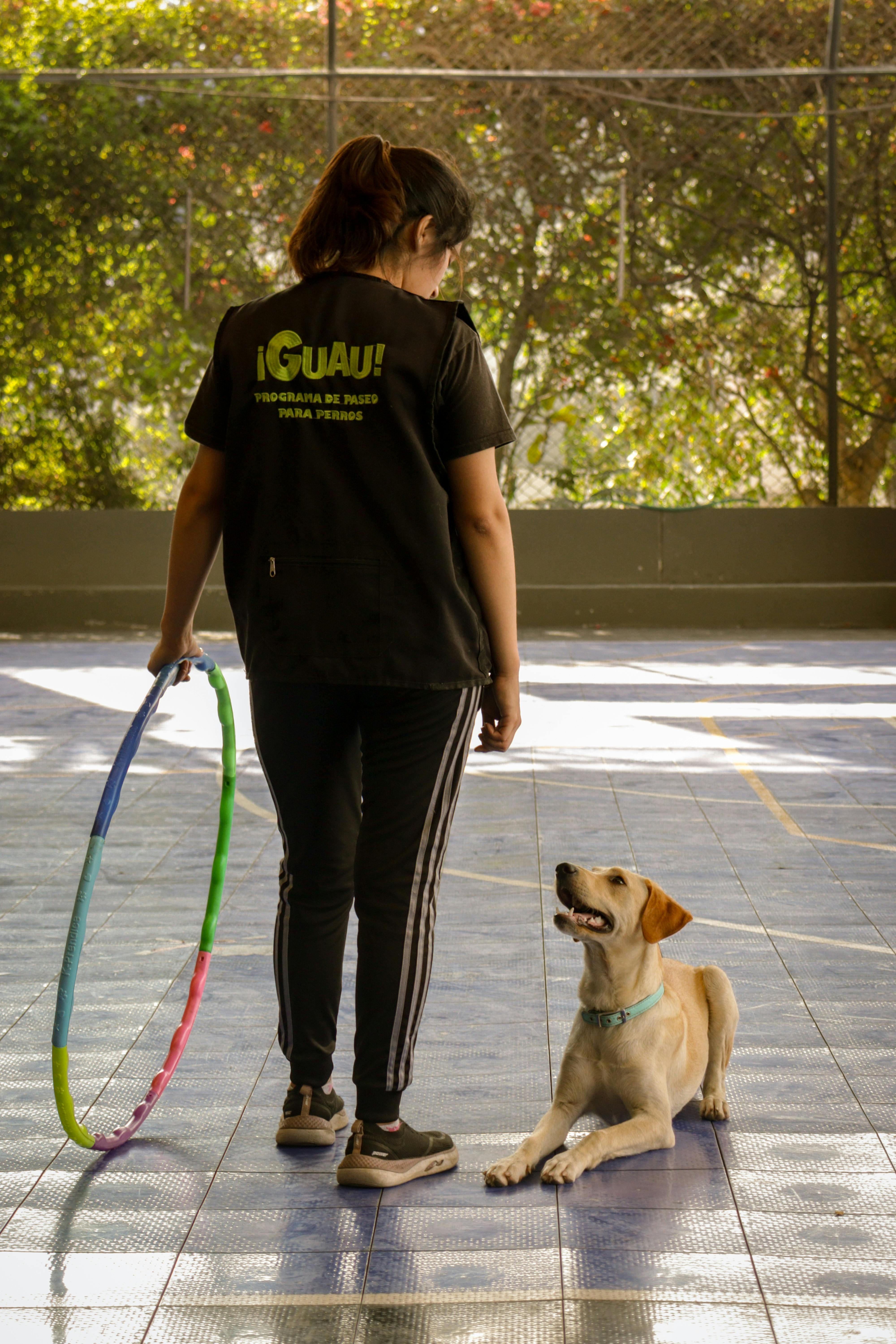 a girl with a dog