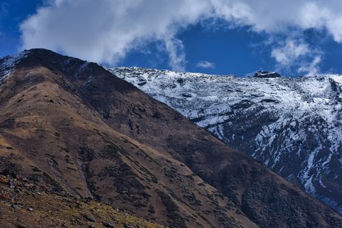 Free Stunning view of snow-capped peaks in the Kedarnath region of India, perfect for nature lovers. Stock Photo