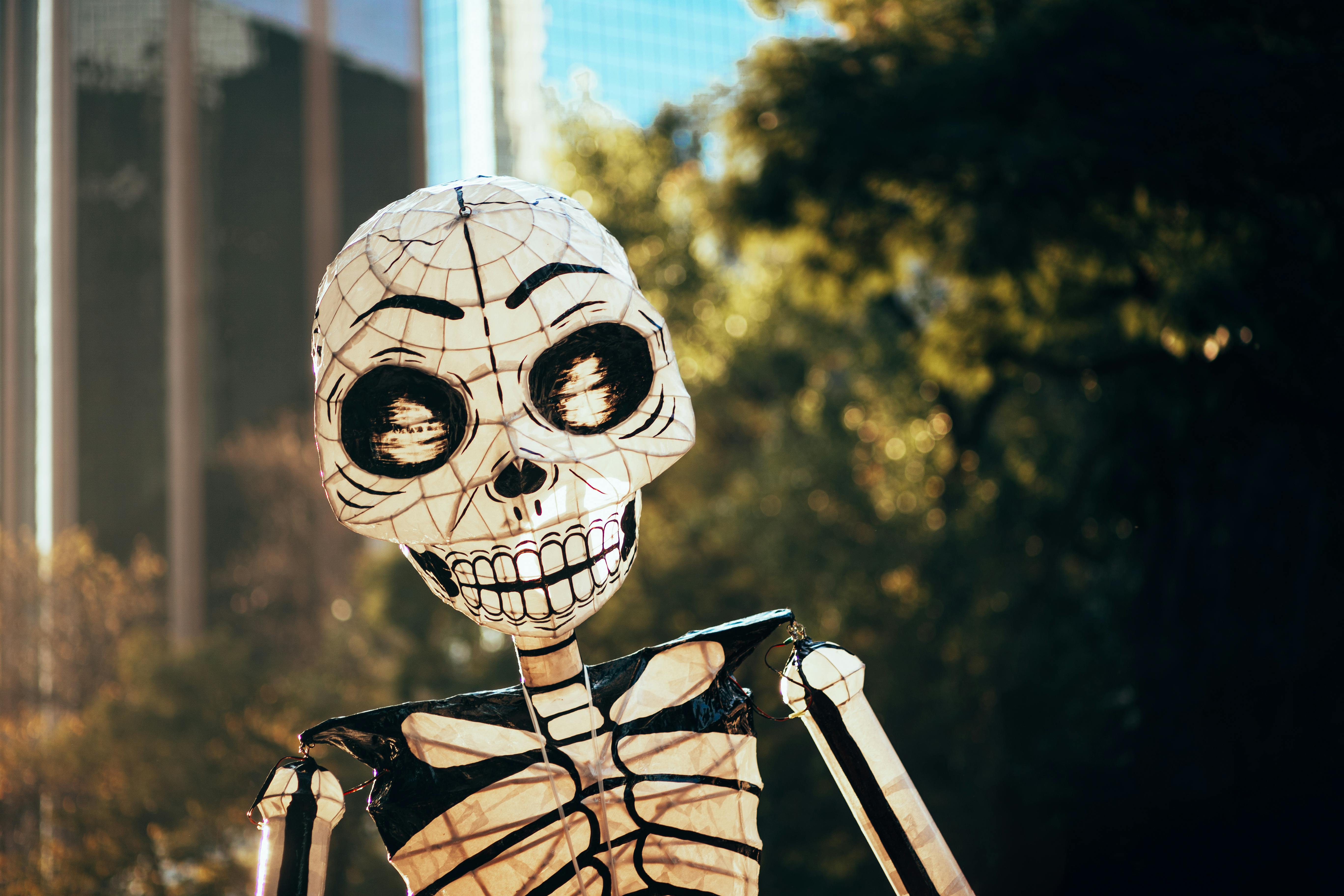 A giant skeleton puppet from Day of the Dead celebrations in Mexico City.