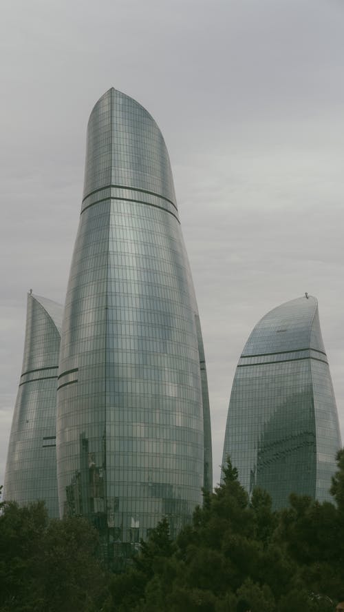View of the Flame Towers in Baku, Azerbaijan