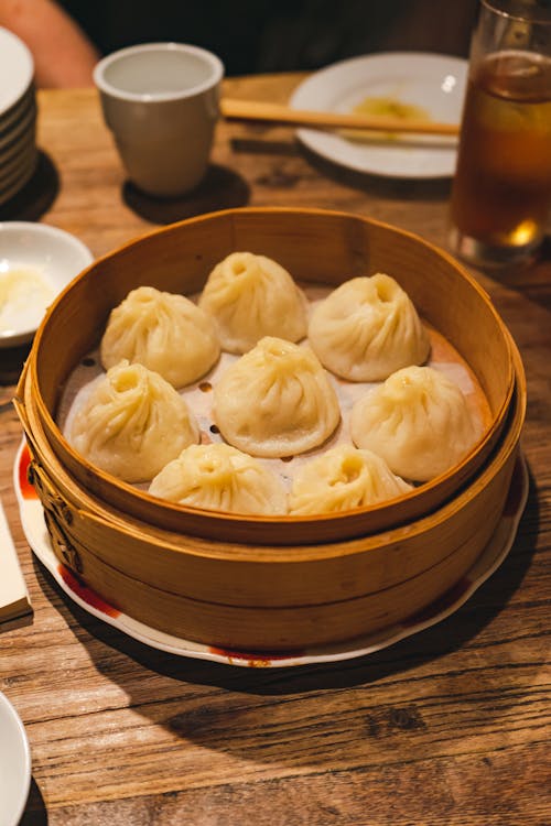 Xiaolongbao Buns in a Bamboo Steam Basket 