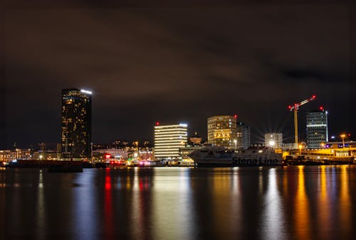 Illuminated Sea Coast in City at Night