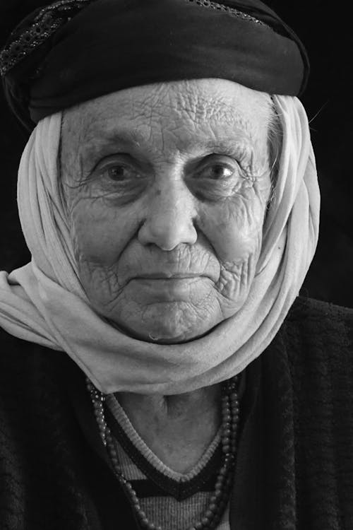 Portrait of Elderly Woman in Black and White