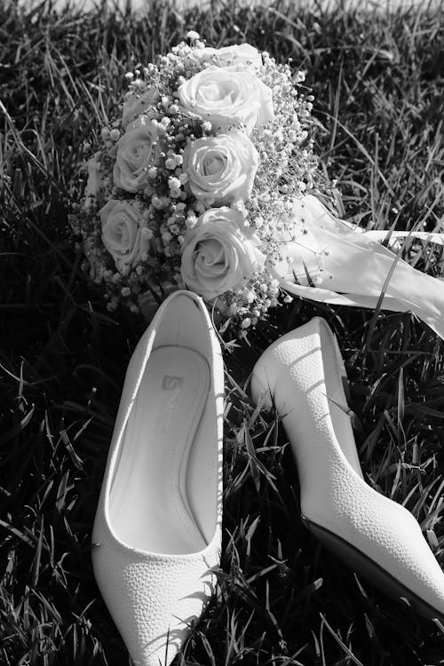 Wedding Bouquet and Pumps on Grass