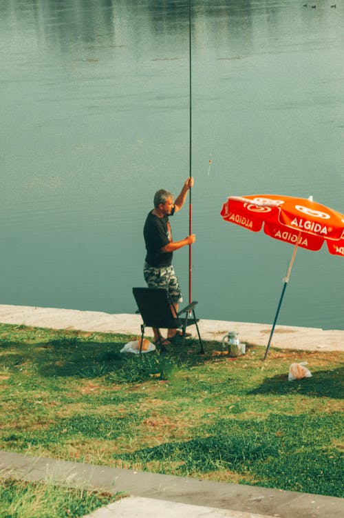 Fisherman Standing on Lakeshore