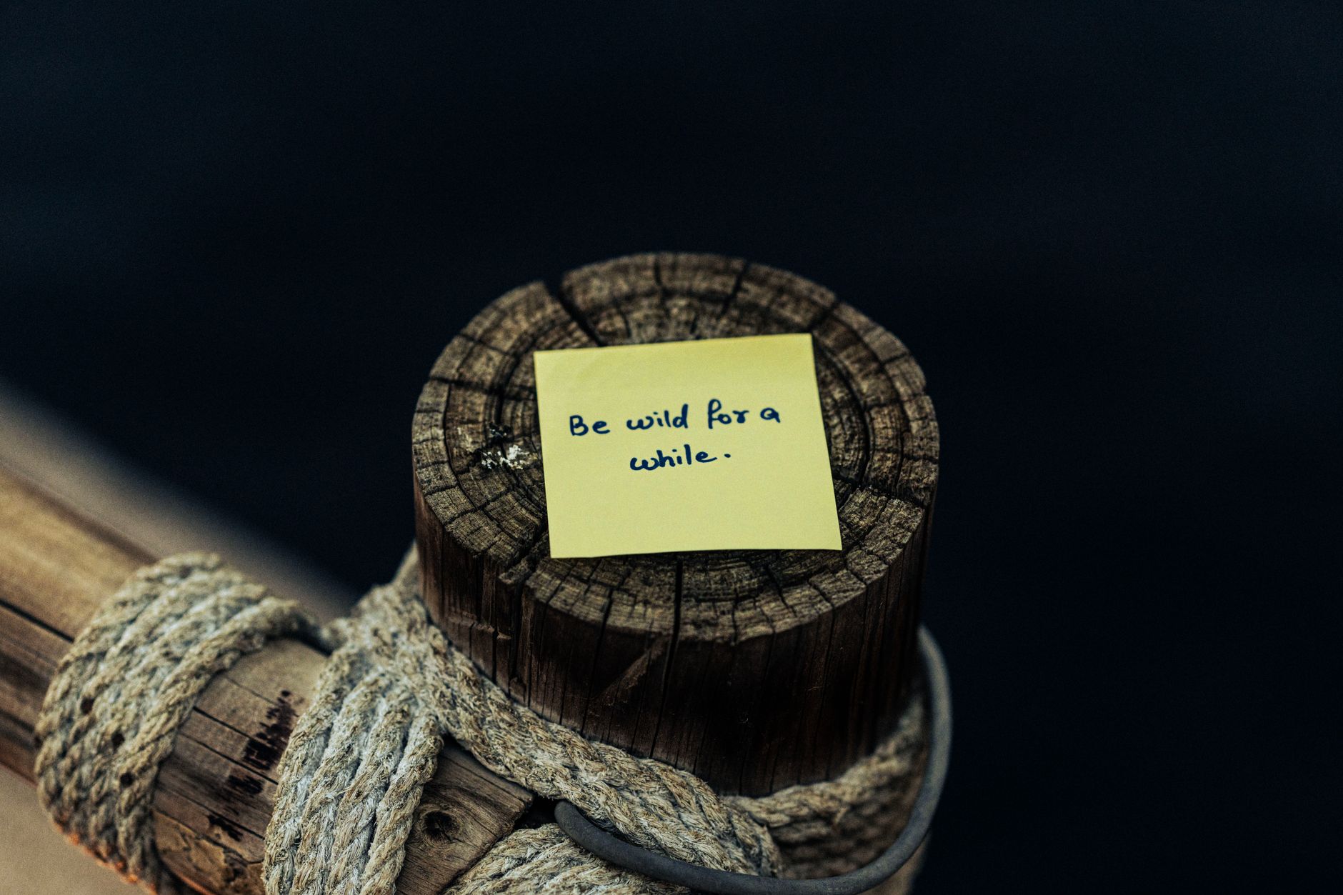 Close-up of a Note Lying on Top of a Wooden Pole