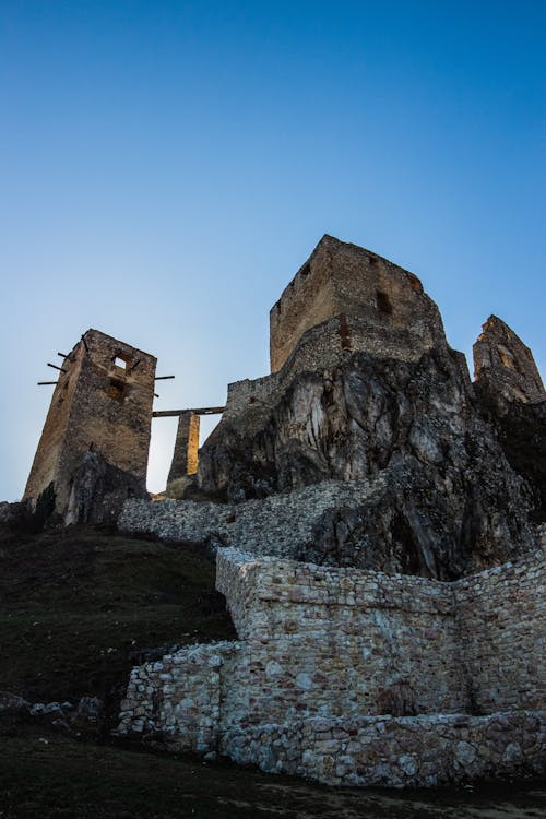 Low Angle Shot of the Castle of Csesznek in Hungary 