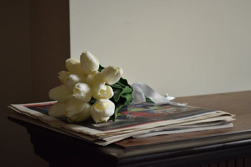 Bouquet of White Tulips on a Cabinet 