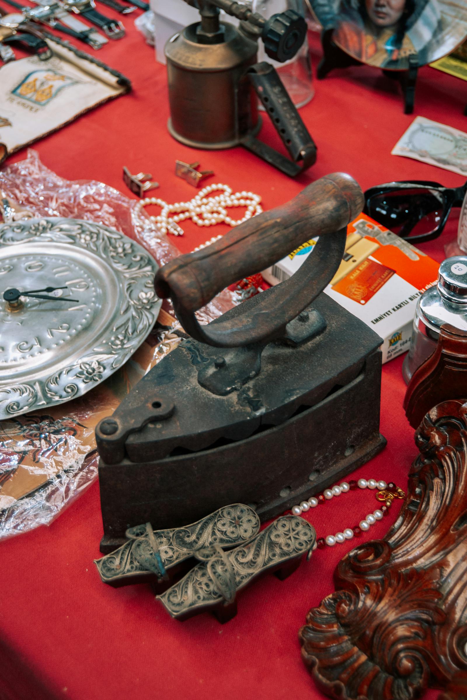 Antiques on a market stall