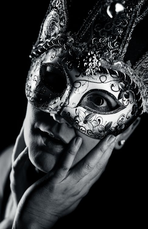 Woman in Theater Mask in Black and White · Free Stock Photo