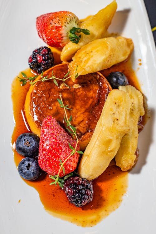 Custard with fruits and berries