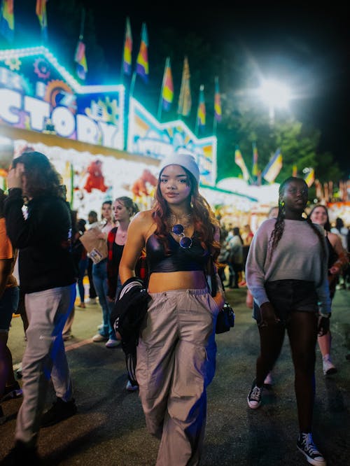 Curly hair girl in a amusement park 